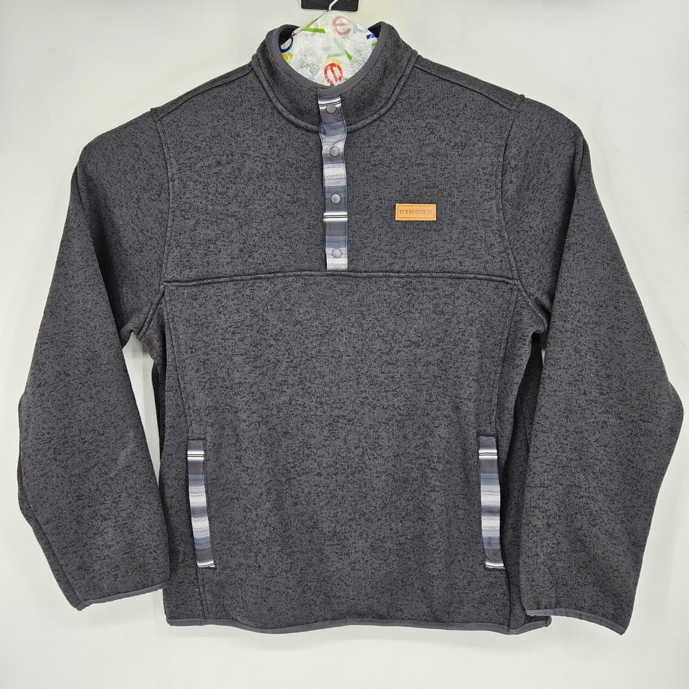 Cinch Sweater Mens XL‎ Charcoal Pullover Fleece Southwest Trim Snap Buttons